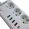 Удлинитель сетевой белый с безпроводной зарядкой 3 метра, 3 евро розетки, 4 USB порта, Type C, 2500W оптом